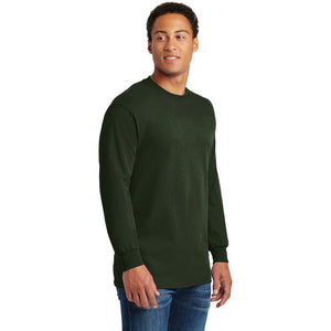 Gildan Ultra Cotton Long Sleeve T-Shirt - 6 Oz, 100% Cotton, Forest Green, Taped Shoulders & Ribbed Cuffs
